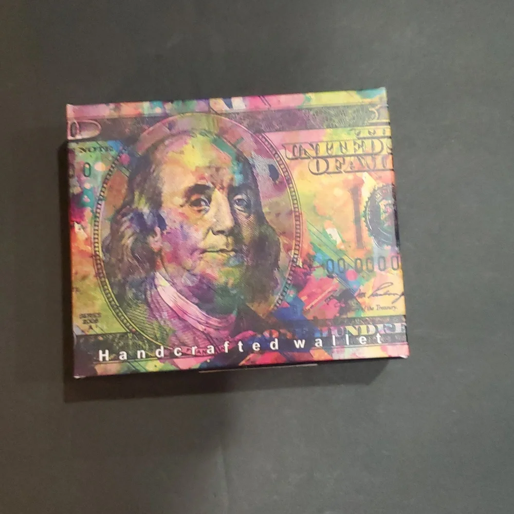 Benjamin Franklin printed handcrafted Money wallet new in‎ box